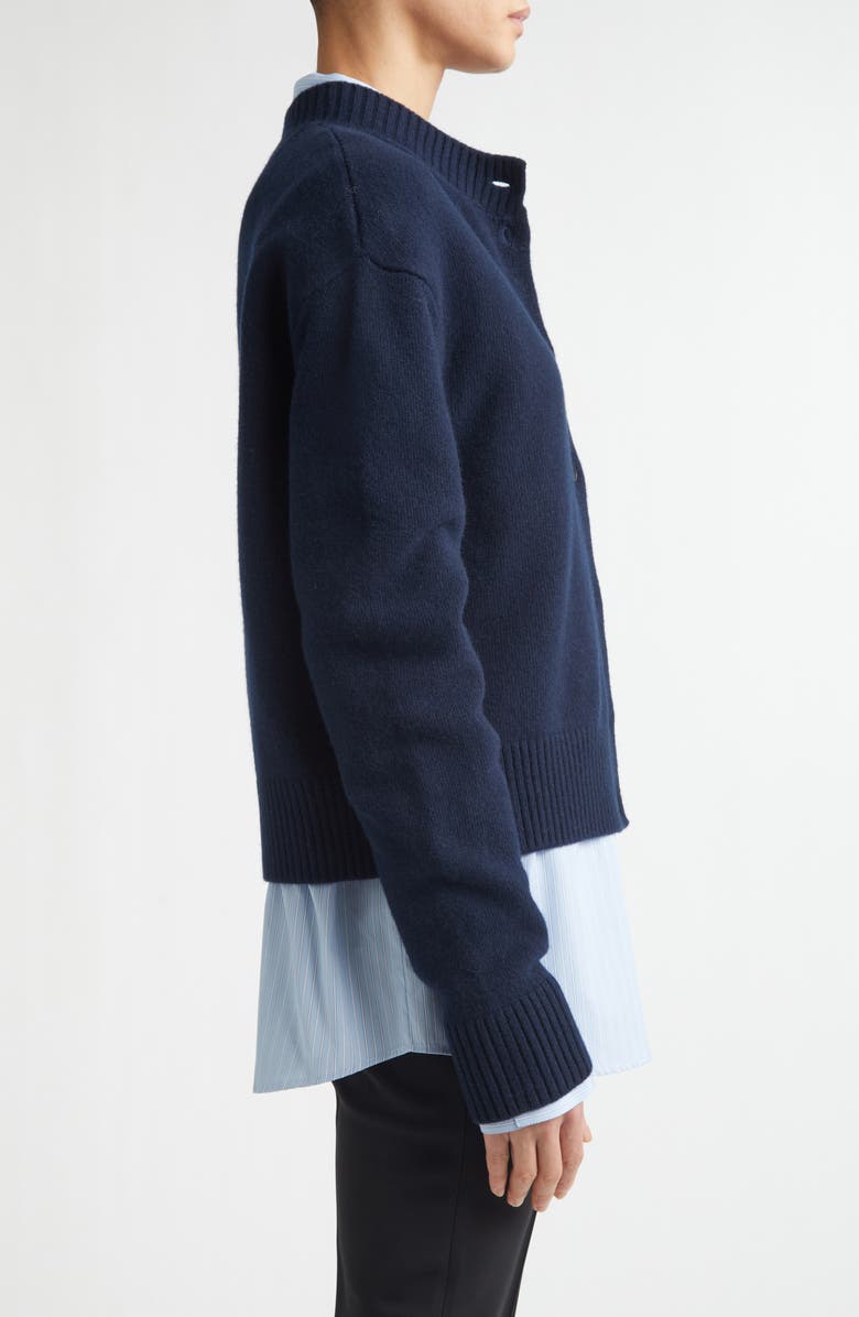 Róhe Crop Wool Cardigan, Alternate, color, Navy