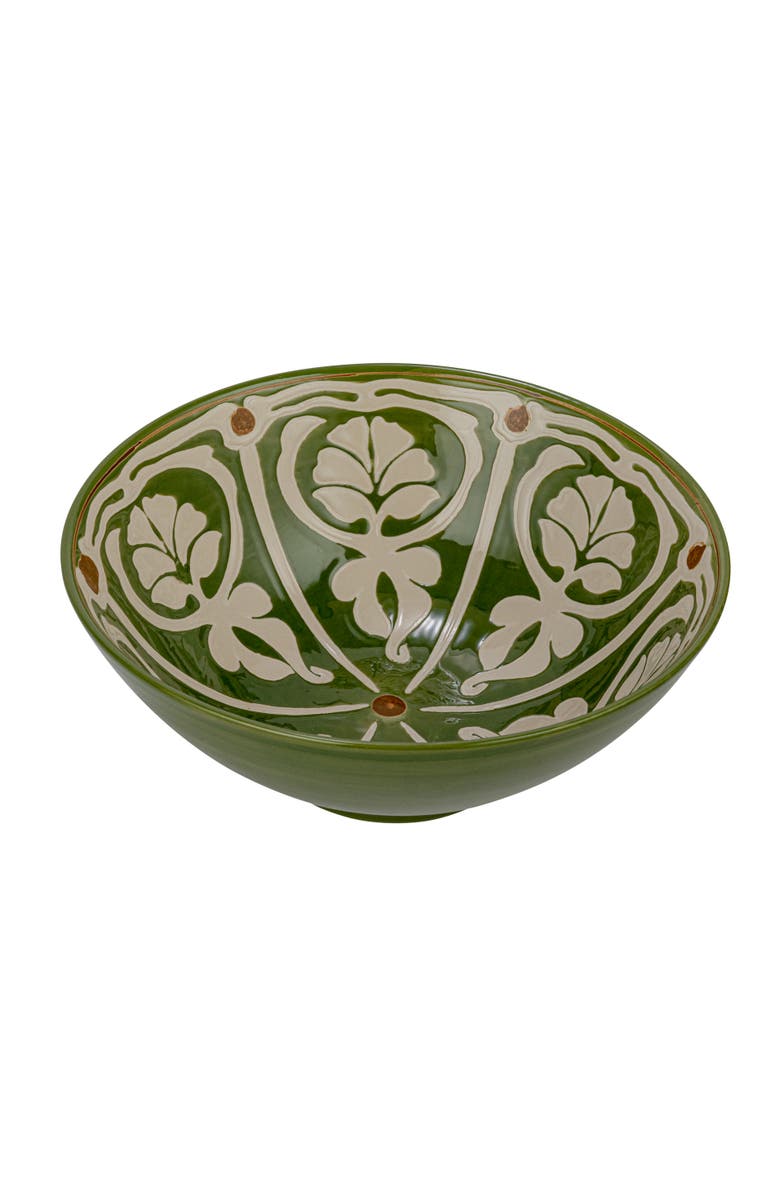Storied Home Round Hand-Painted Stoneware Serving Bowl, Main, color, Green