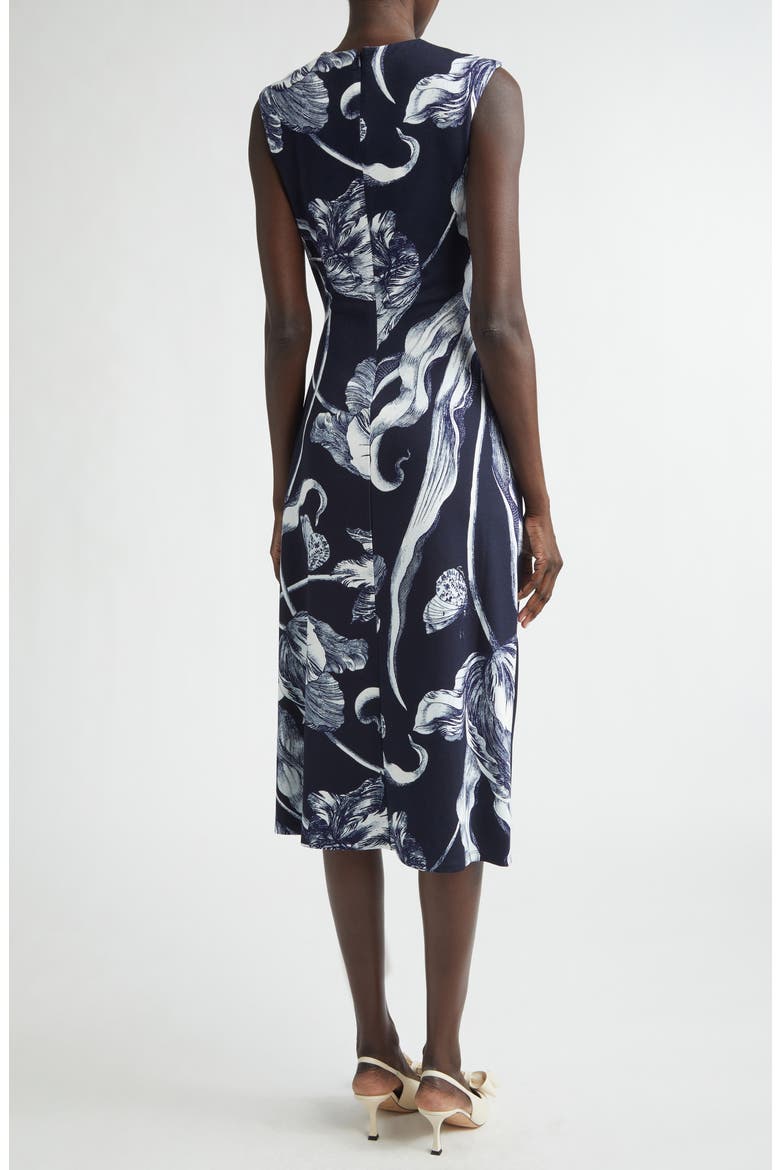 Floral Print Draped Jersey Midi Dress, Alternate, color, BOTANICAL ENGRAVING MIDNIGHT