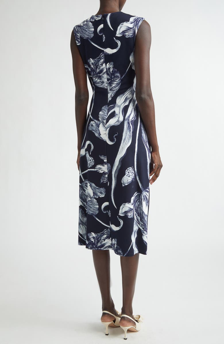 Erdem Floral Print Draped Jersey Midi Dress, Alternate, color, Botanical Engraving Midnight