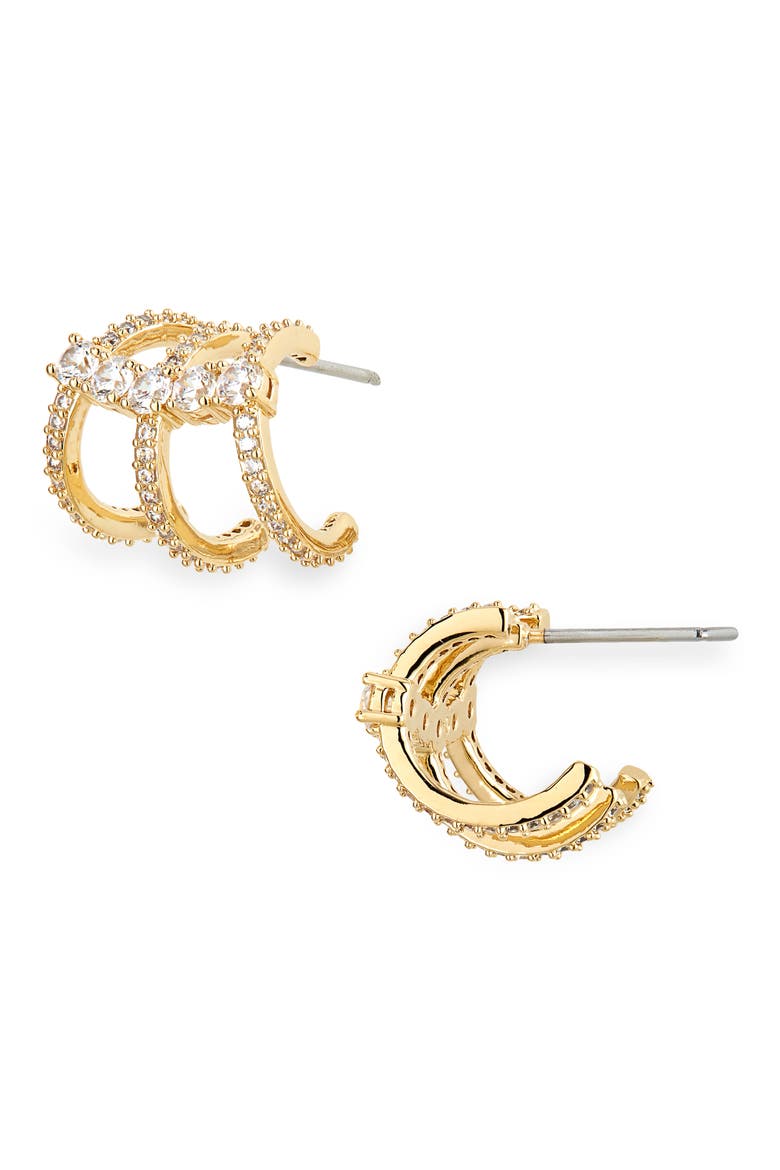 Love All Cubic Zirconia Triple Huggie Hoop Earrings, Main, color, GOLD