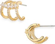 Nadri Love All Cubic Zirconia Triple Huggie Hoop Earrings