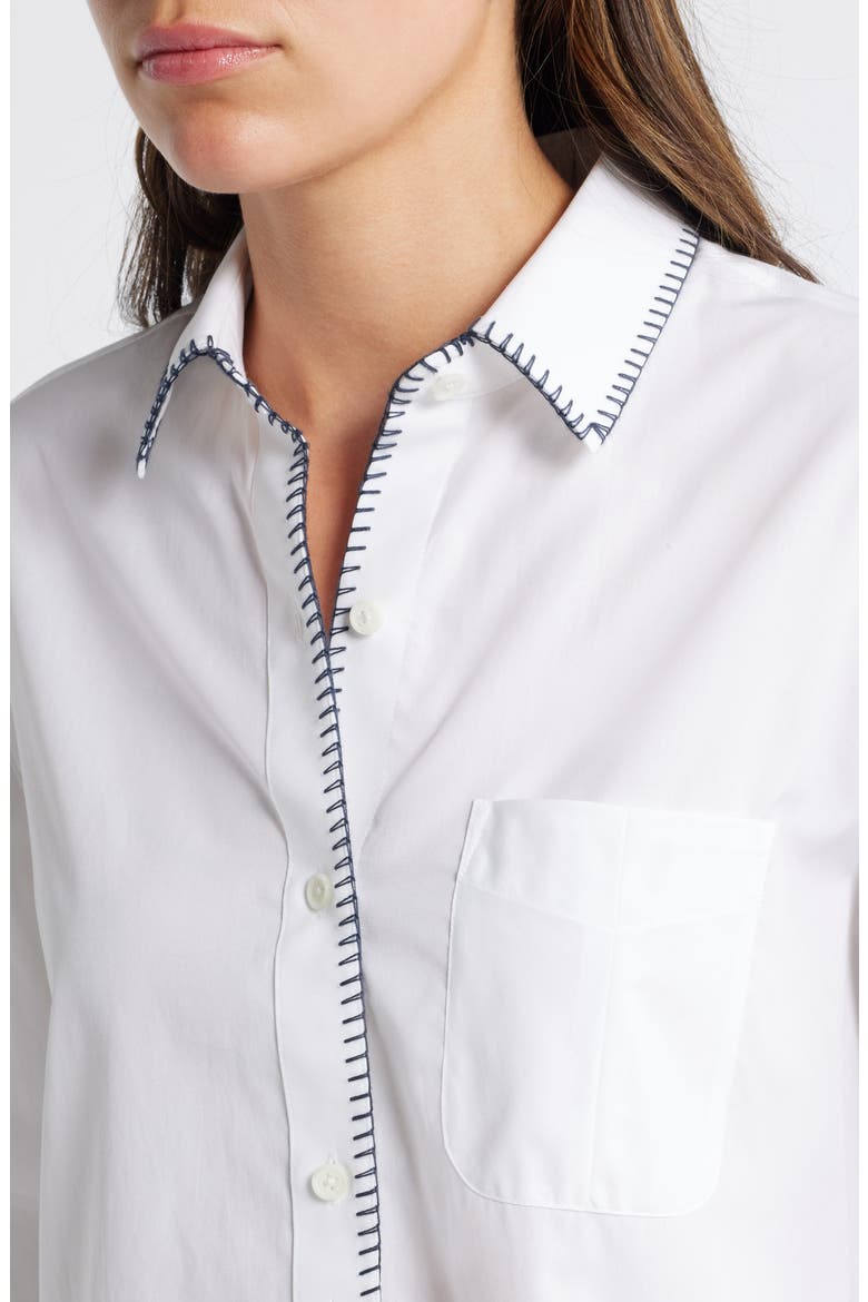 Maxine Blanket Stitch Cotton Button-Up Shirt, Alternate, color, WHITE