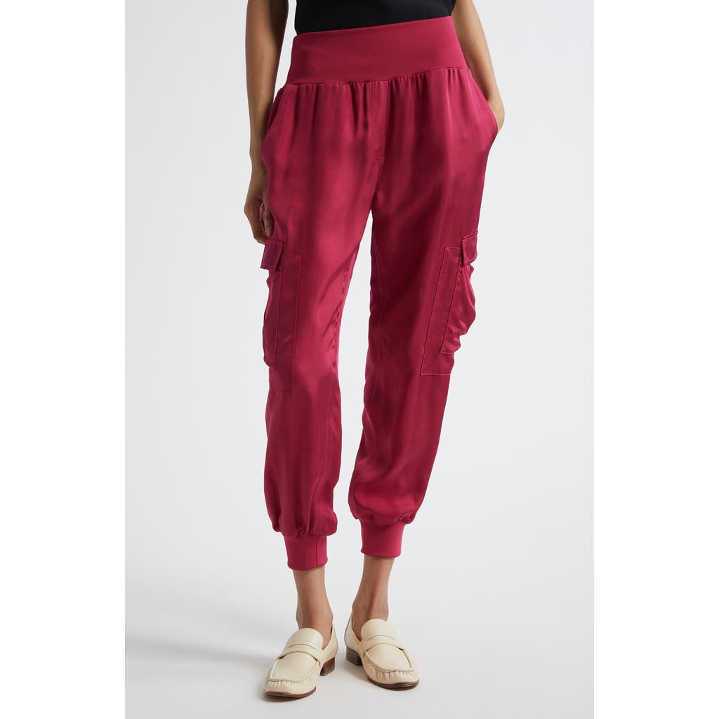 Cinq À Sept Giles Cupro Crop Cargo Joggers In Burgundy