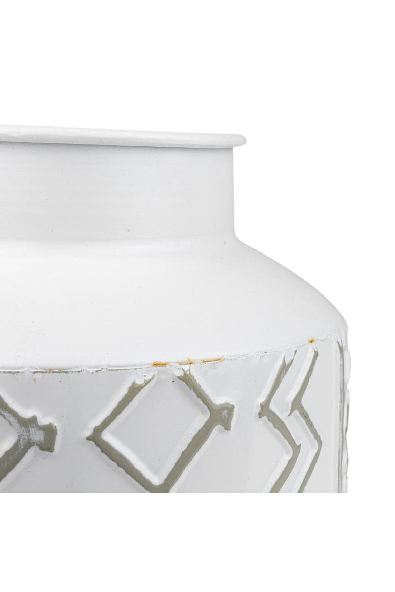6.75" Aaliyah Gray Multi Pattern Boho Chic Style Decorative Metal Vase, Alternate, color, White