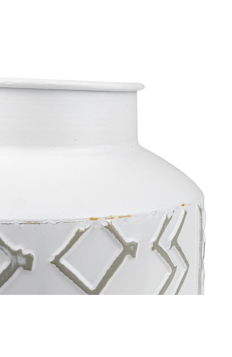 Foreside Home and Garden 6.75" Aaliyah Gray Multi Pattern Boho Chic Style Decorative Metal Vase, Alternate, color, White