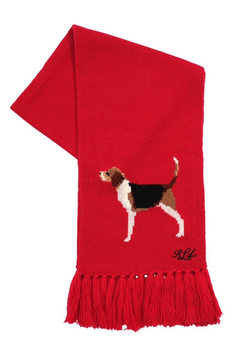 Lauren Ralph Lauren Intarsia Dog Fringe Scarf, Main, color, Ralph Red