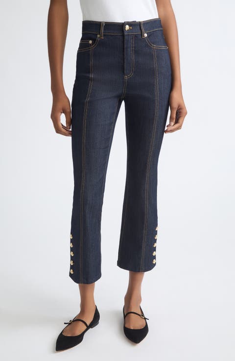 Maggie High Waist Button Detail Crop Straight Leg Jeans
