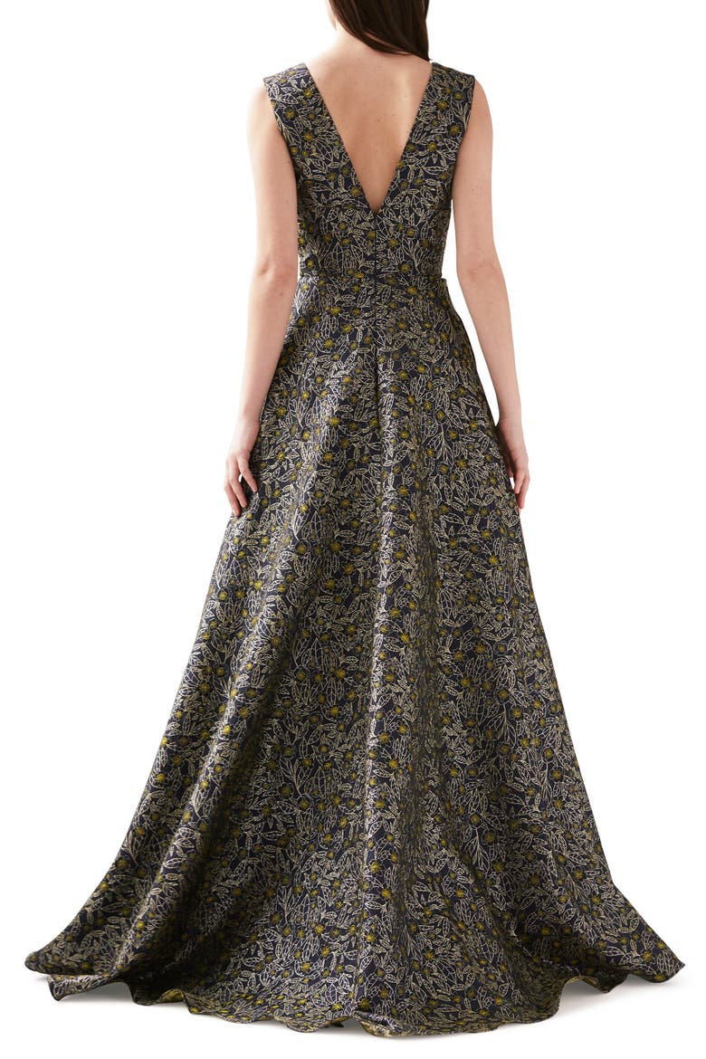 Floral Jacquard Gown, Alternate, color, NAVY GOLD
