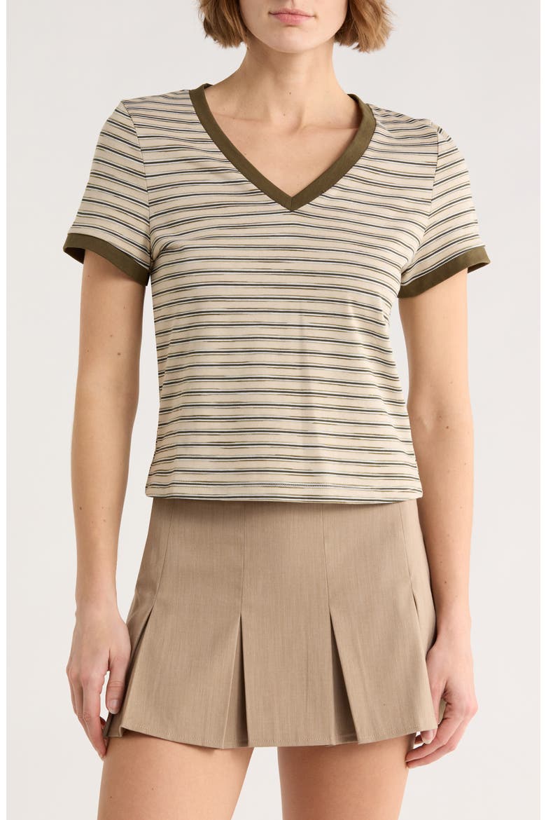 Stripe Short Sleeve Top, Main, color, TONAL BROWN