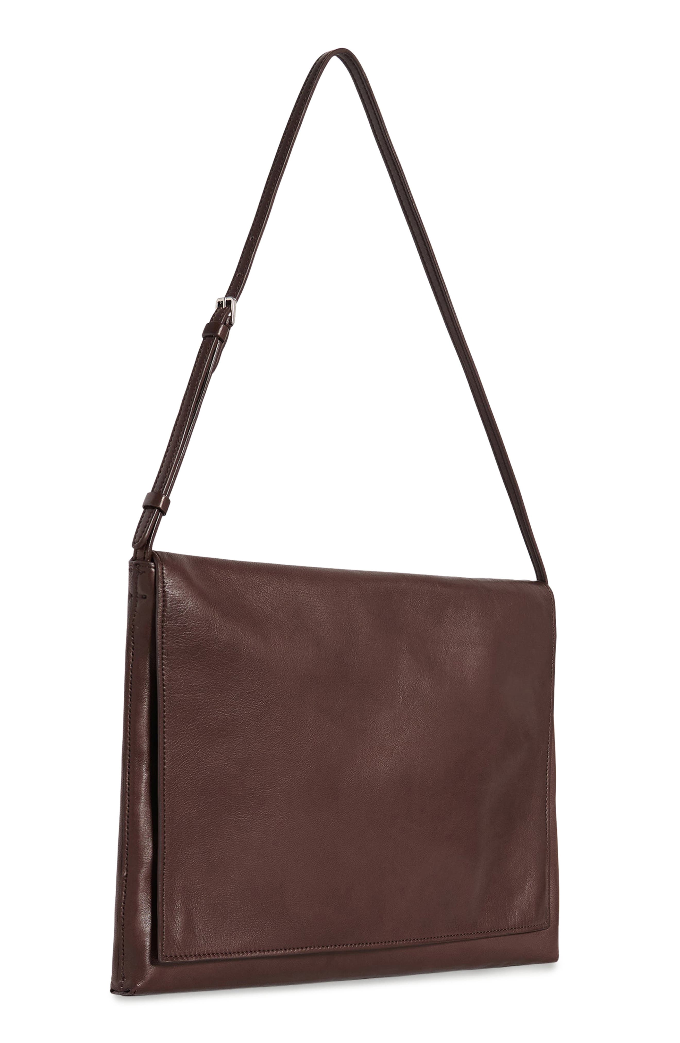 The Row Nan Leather Messenger Bag, Alternate, color, Brown Melange Ans