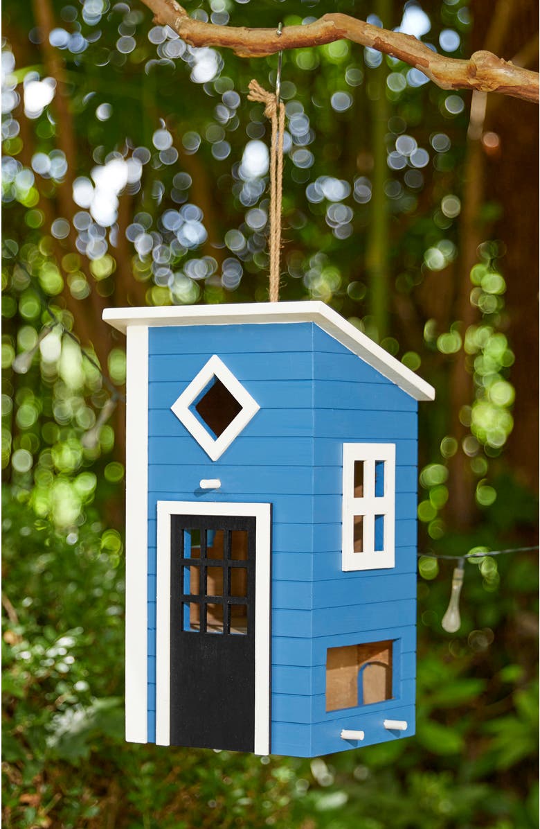 Glitzhome Modern Functional and Decorative Solid Wood White Outdoor Garden Birdhouse, Alternate, color, Blue