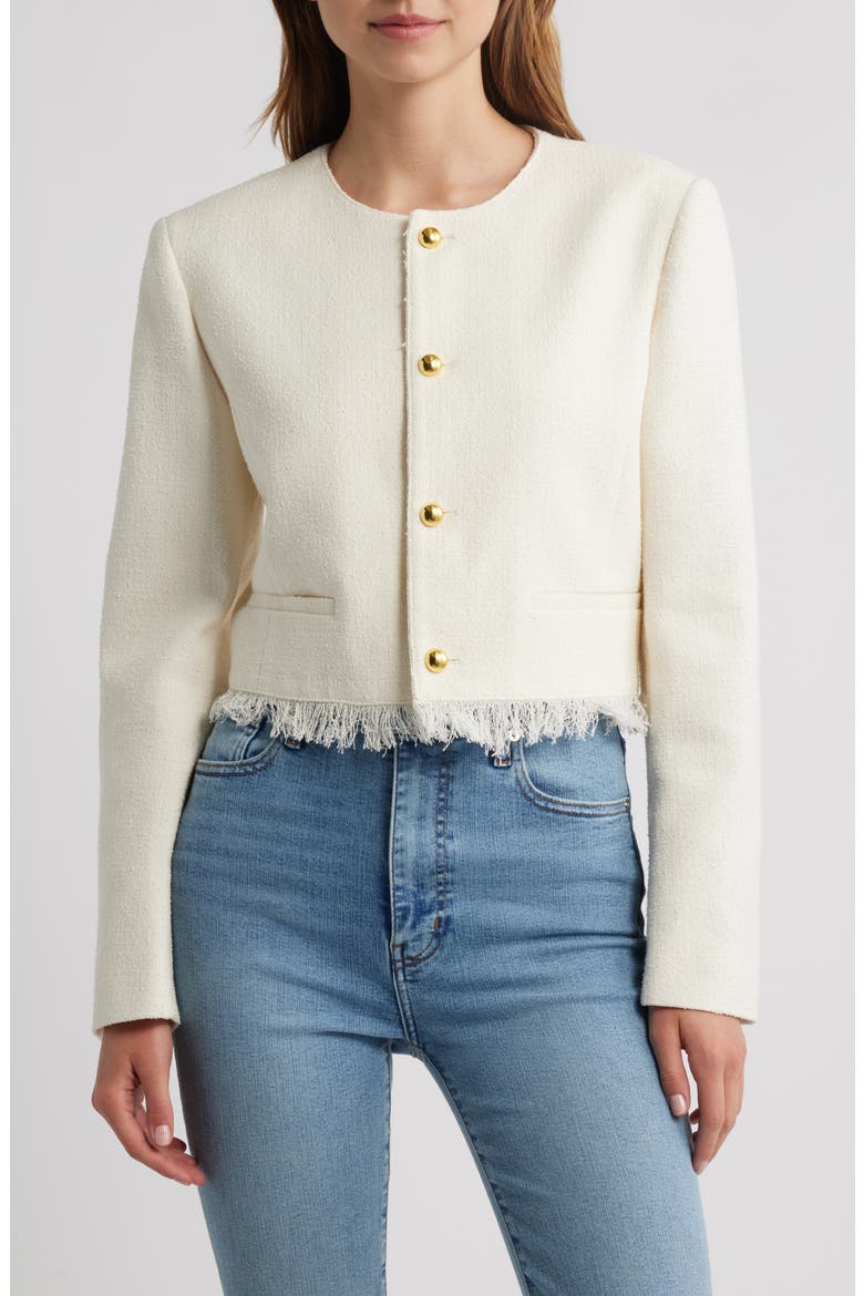 The Fringe Trim Tweed Jacket, Alternate, color, WHITE