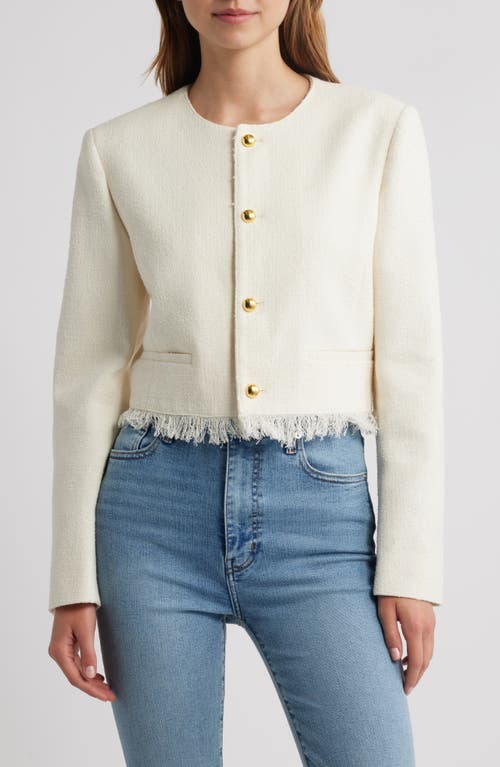 Frame Womens Fringed Cropped Tweed Jacket White