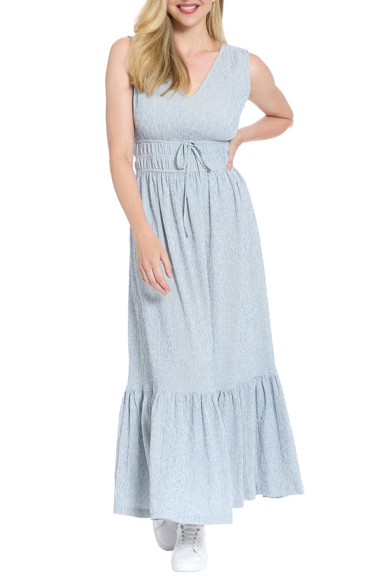 Sleeveless Tiered Maxi Dress, Main, color, BLUE/ CREAM