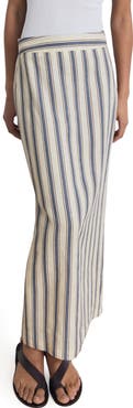 MANGO Stripe Linen Midi Skirt