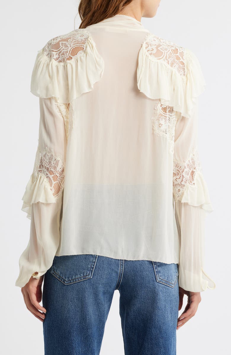 LoveShackFancy Farah Ruffle Detail Button-Up Shirt, Alternate, color, Ivory