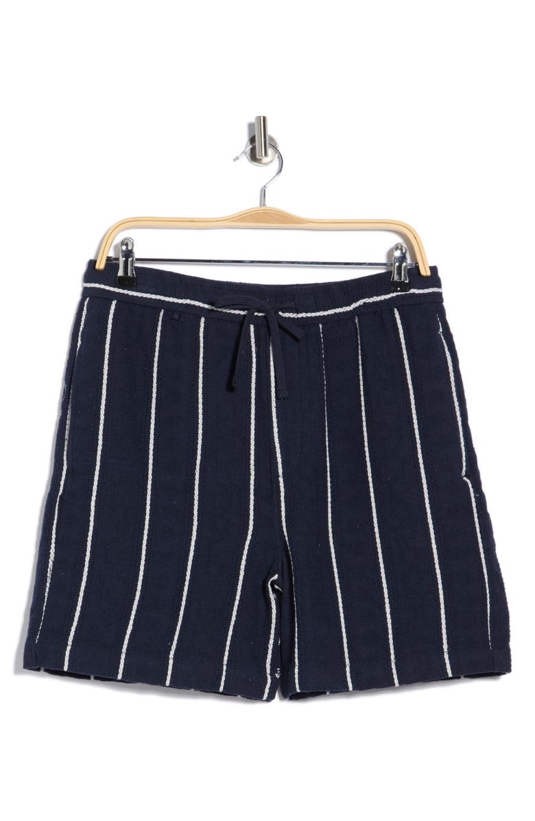DENIM AND FLOWER Textured Drawstring Shorts, Main, color, Navy/ White Vertical Stripes