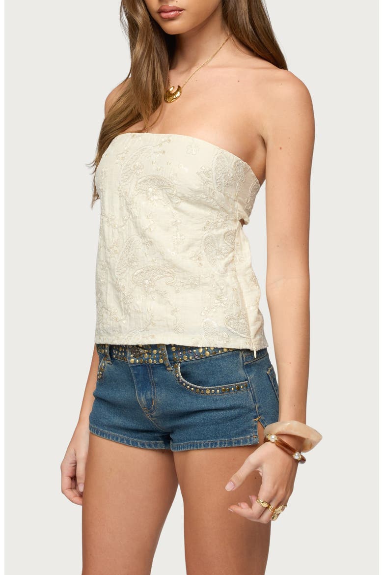 Cheyne Embroidered Strapless Top, Alternate, color, IVORY