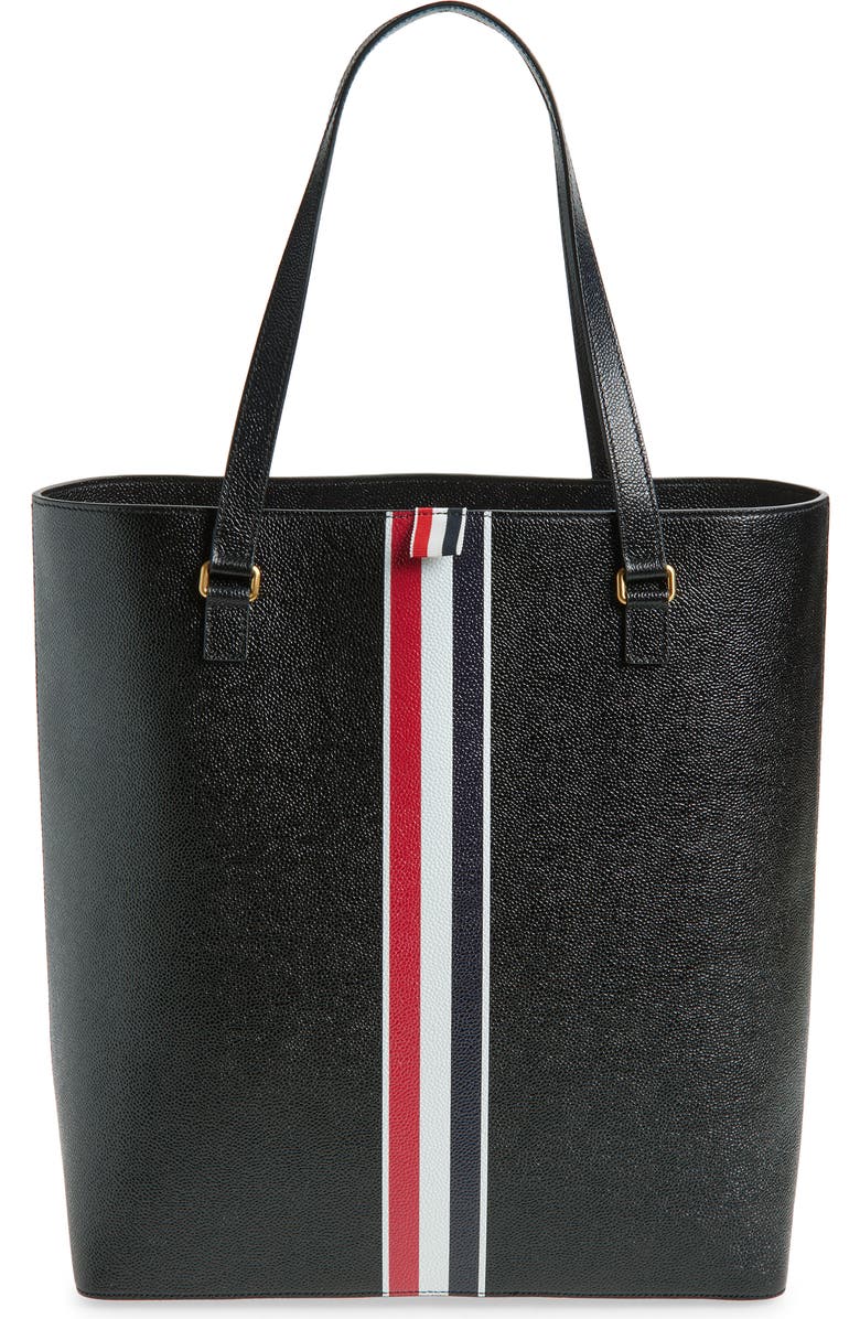 Thom Browne Vertical RWB Stripe Leather Tote, Main, color, Black