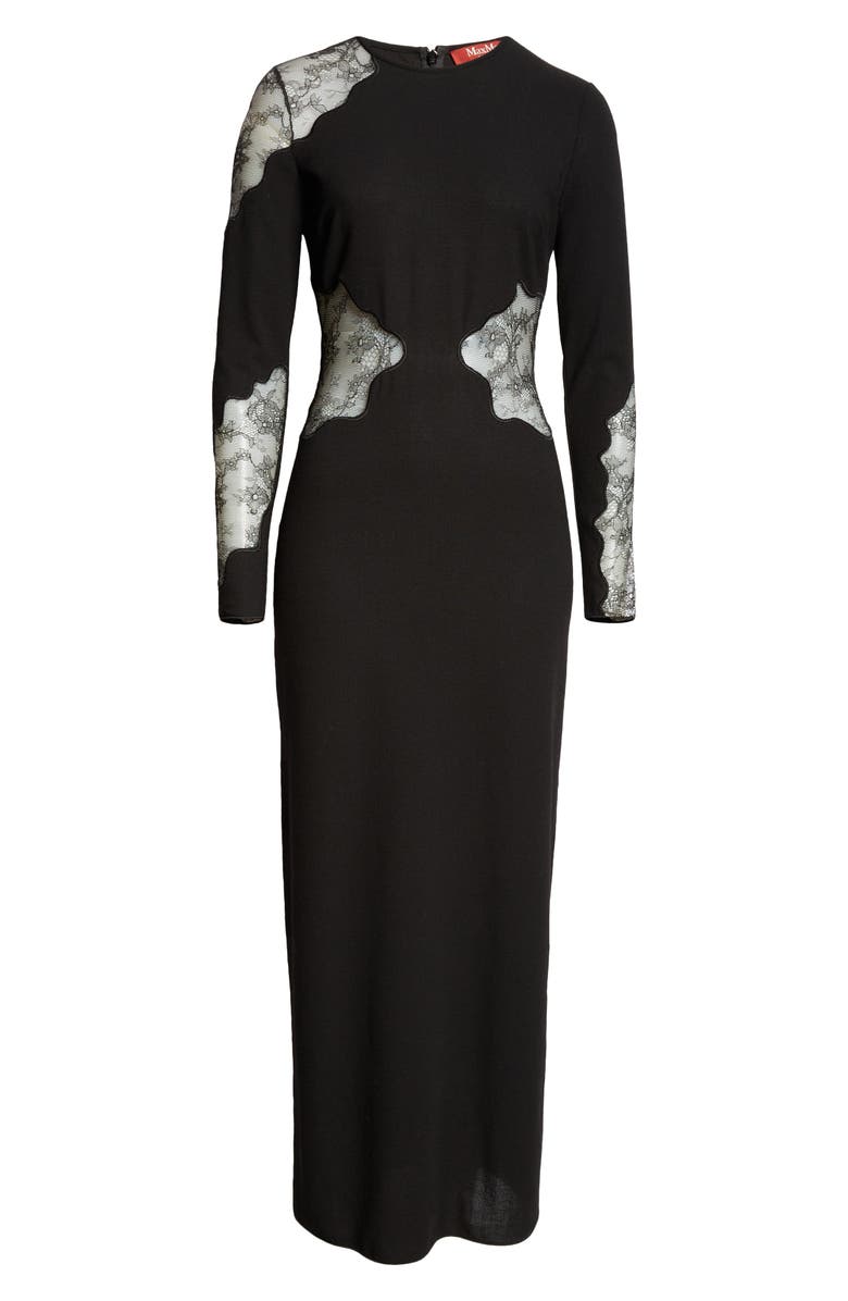 Max Mara Enziana Peekaboo Lace Long Sleeve Wool Blend Crepe Dress, Alternate, color,