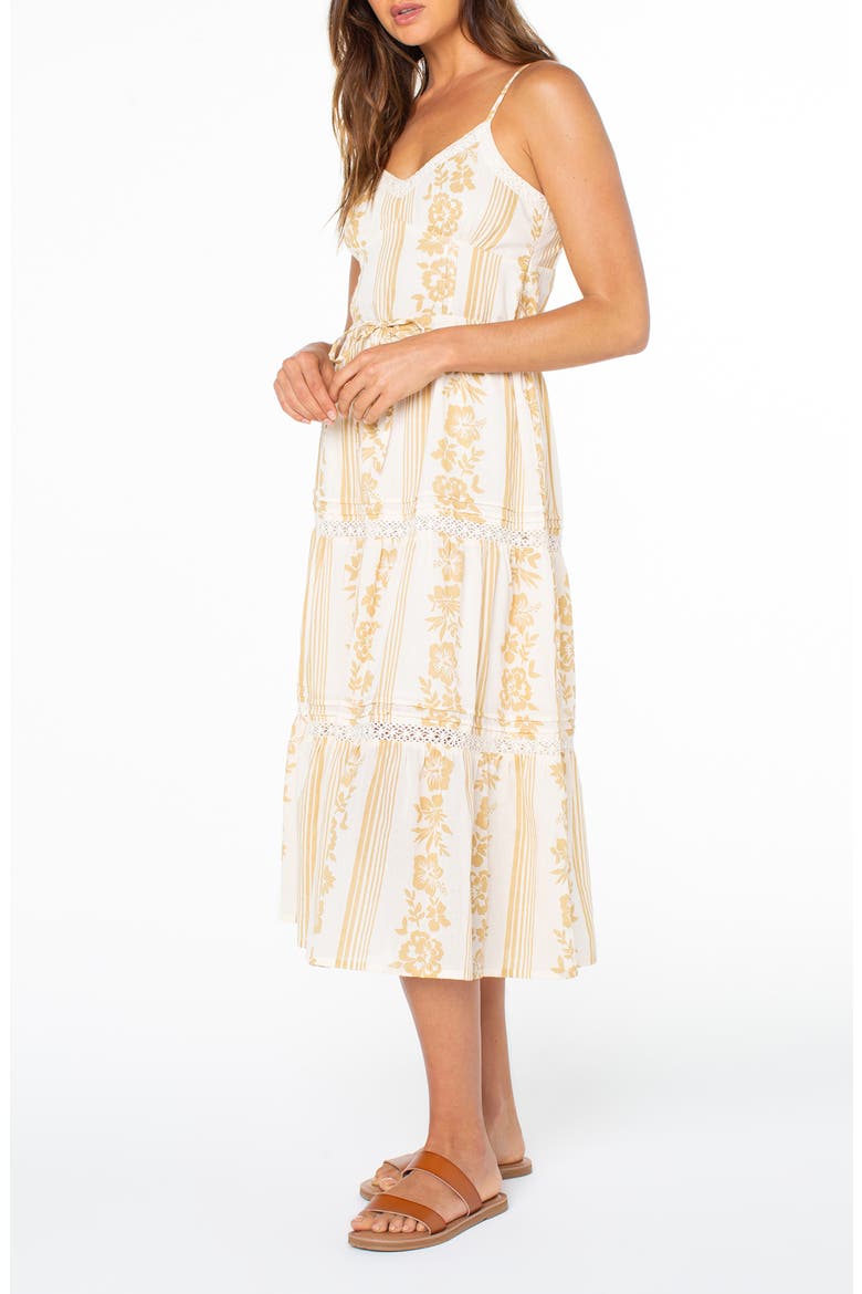 Azalea Floral Tiered Cotton Midi Dress, Alternate, color, CURRY