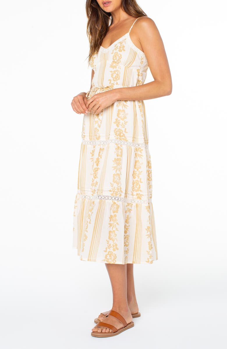 Roxy Azalea Floral Tiered Cotton Midi Dress, Alternate, color, Curry