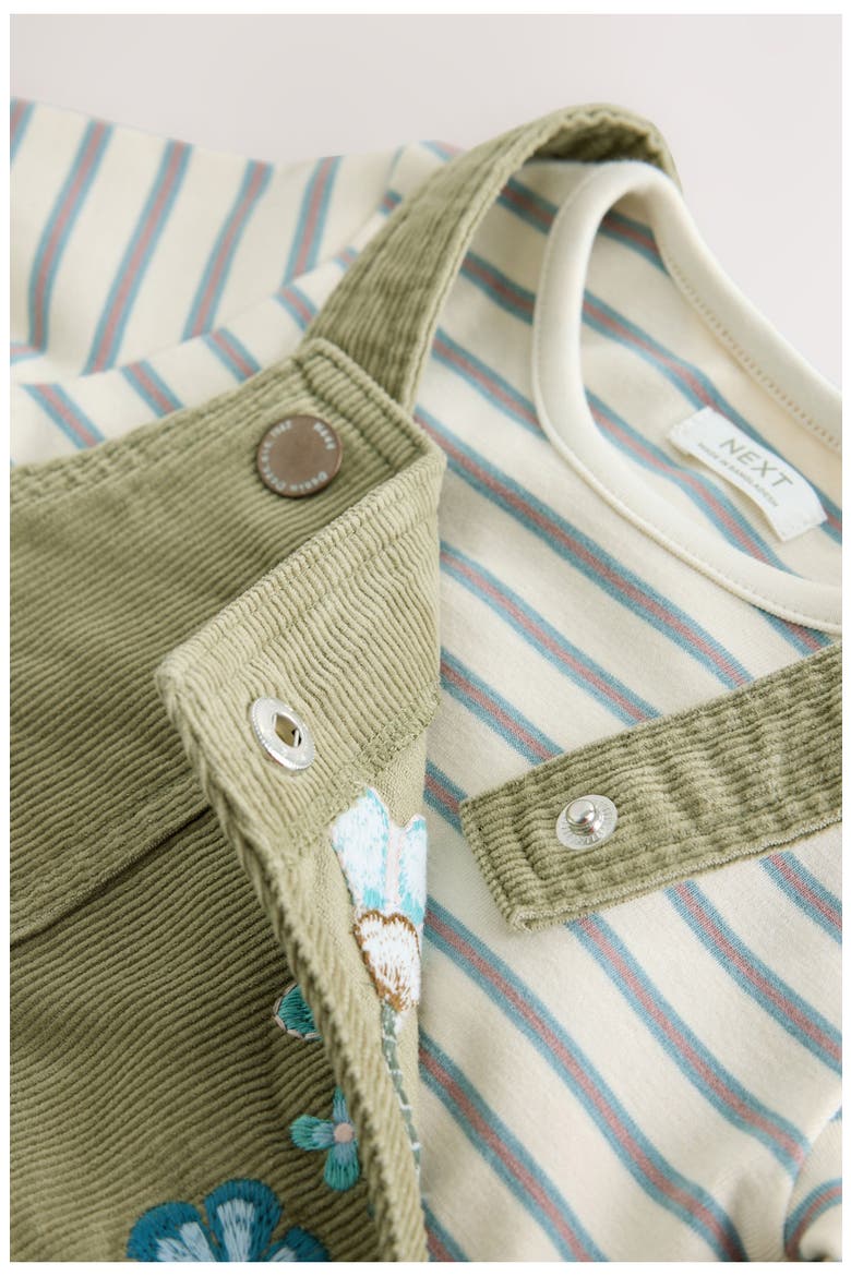 Kids' Embroidered Corduroy Dress & Stripe T-Shirt Set, Alternate, color, GREEN