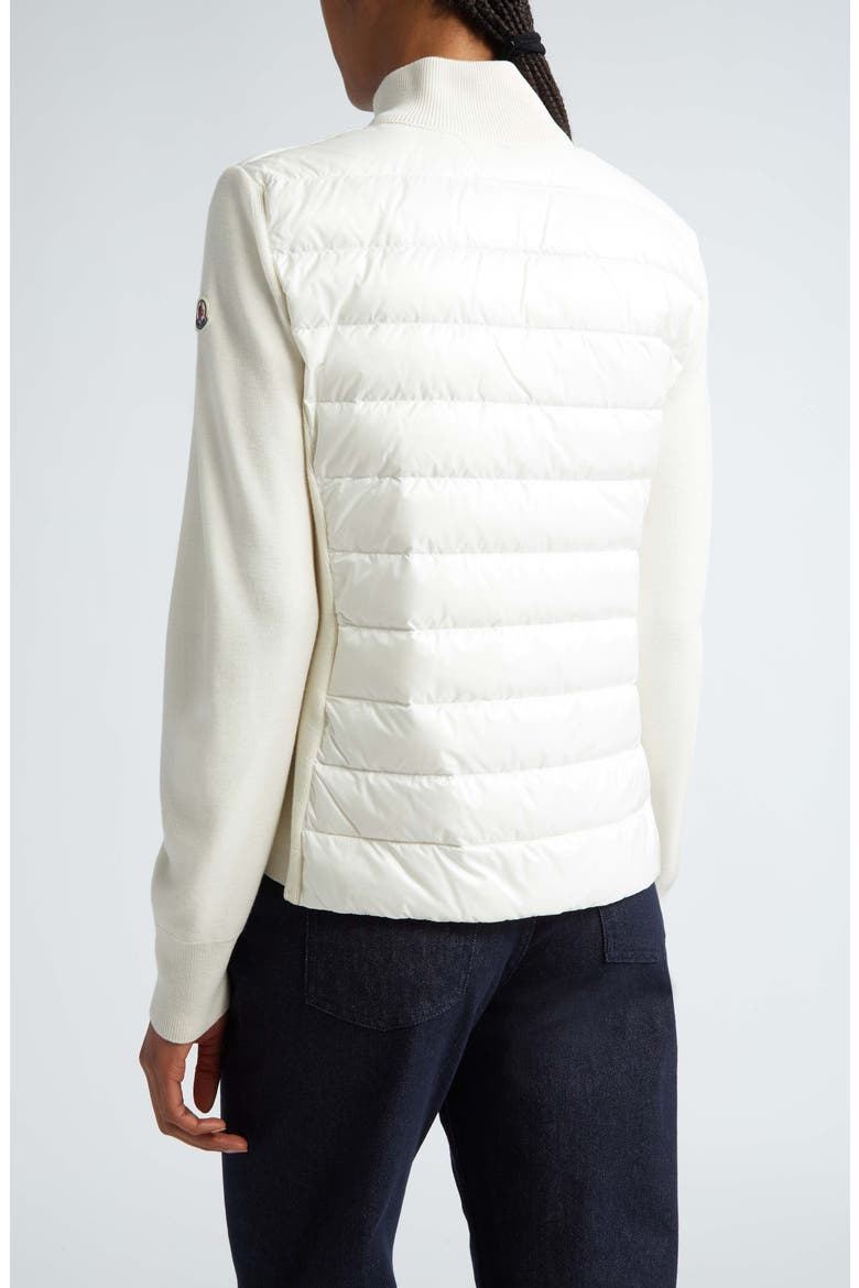 Quilted Nylon & Wool Knit Cardigan, Alternate, color, WHITE