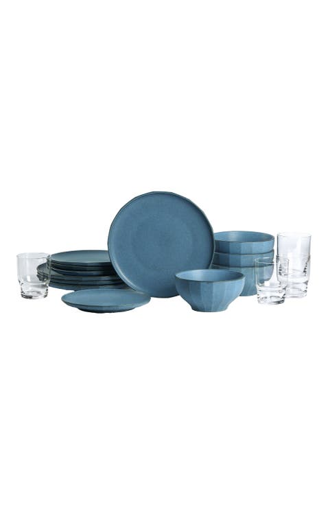 Rio Stoneware 16-Piece Dinnerware Set with Glasses