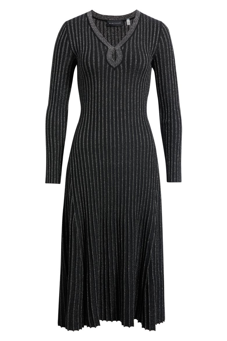 The Freya Metallic Long Sleeve Ribbed Sweater Dress, Alternate, color, NOIR WITH GUNMETAL LUREX
