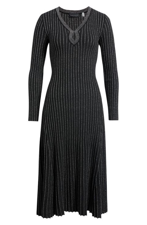 The Freya Metallic Long Sleeve Ribbed Sweater Dress