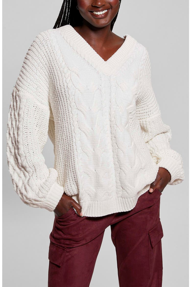 Aki Cable Knit Cardigan, Main, color, DOVE WHITE