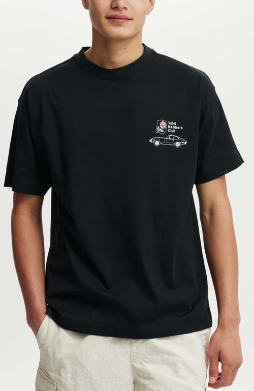Cotton On Box Fit Graphic T-shirt In Blackmembers Club White
