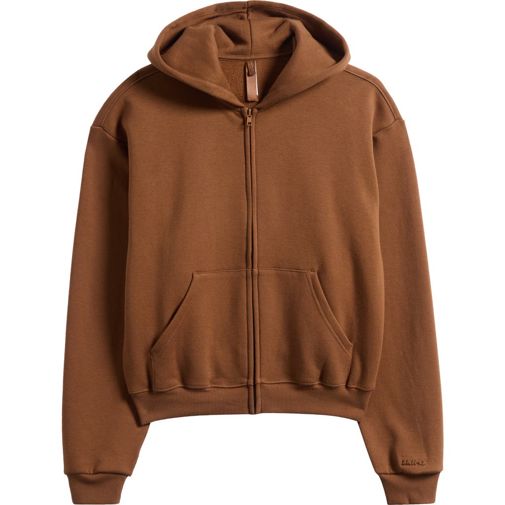 Skims Cotton Fleece Blend Classic Zip-up Hoodie In Brown
