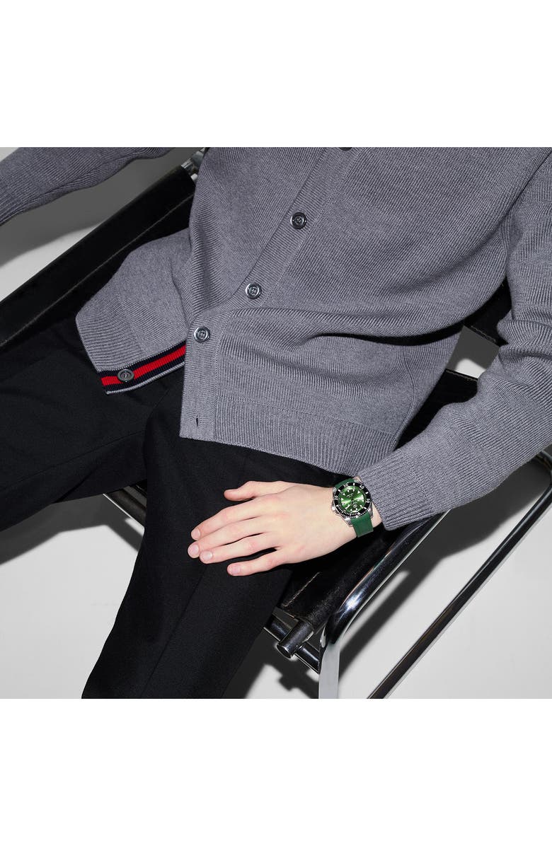 Gucci Dive Automatic Rubber Strap Watch, 40mm, Alternate, color, Green