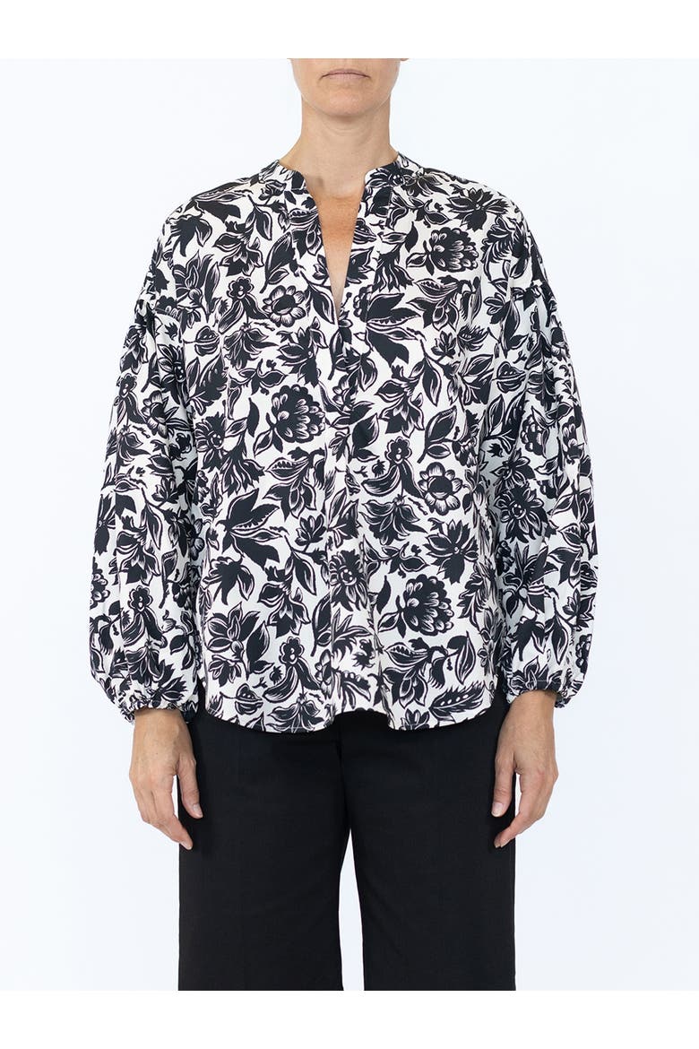 Keaton Shirt with lantern sleeves Floral, Alternate, color, Black/White