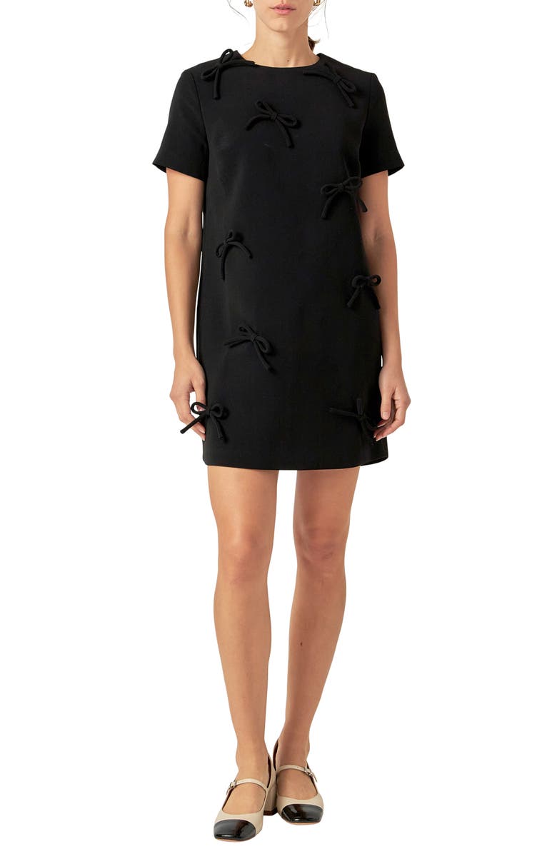 English Factory Bow T-Shirt Minidress, Main, color, Black