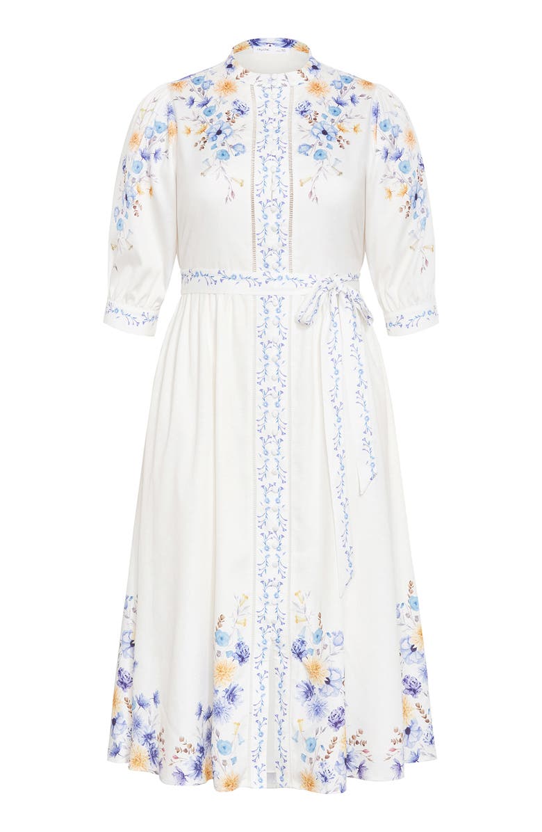 City Chic Annabelle Belted Midi Shirtdress, Alternate, color, Blue Patrice Border