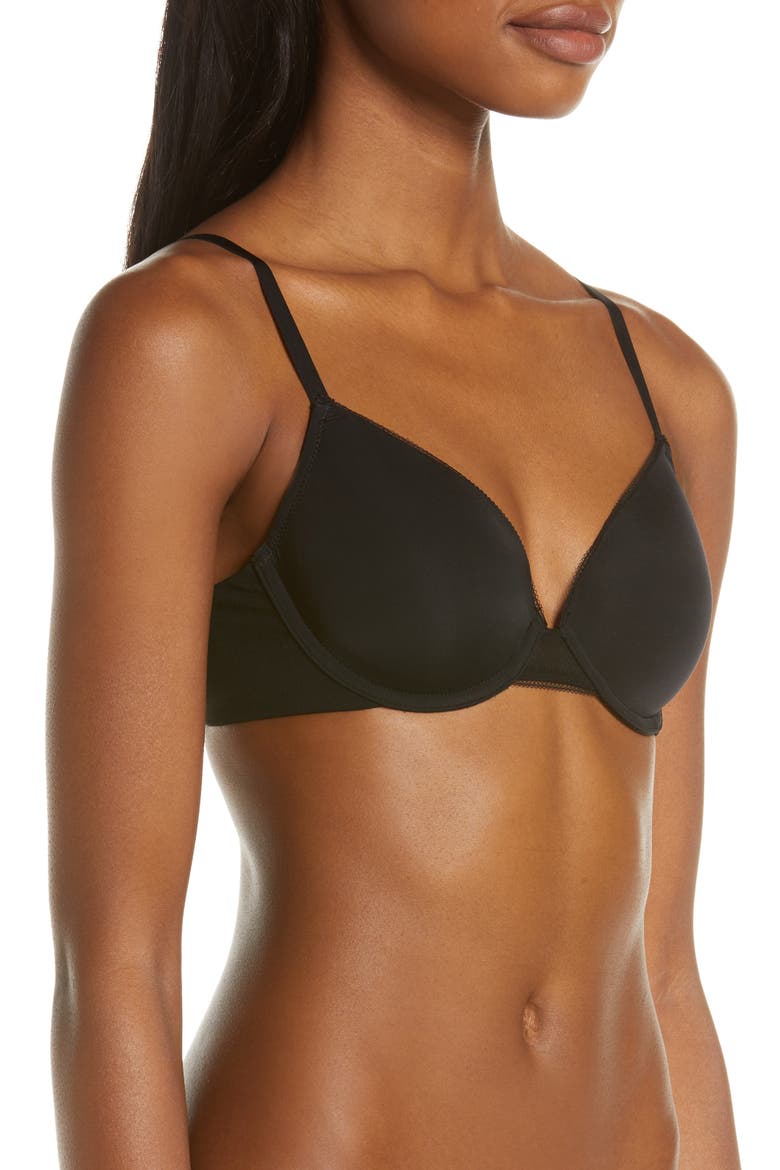 Shea Mesh Trimmed T-Shirt Bra, Alternate, color, TRUE BLACK