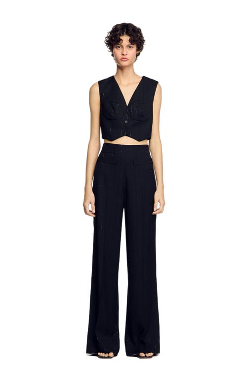 Shop Sandro Sequin Cropped Jacket In Black