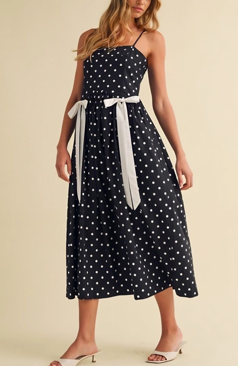 Knit and Lounge Polka Dot Midi Sundress, Alternate, color, Black With White Polka Dots