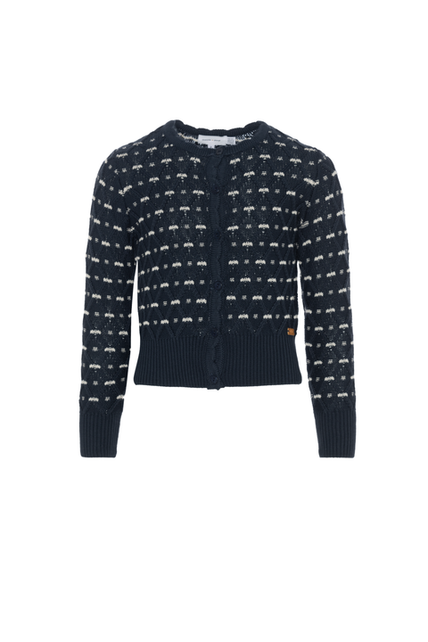 Front Button Stripe Floral Cardigan (Big Kid)