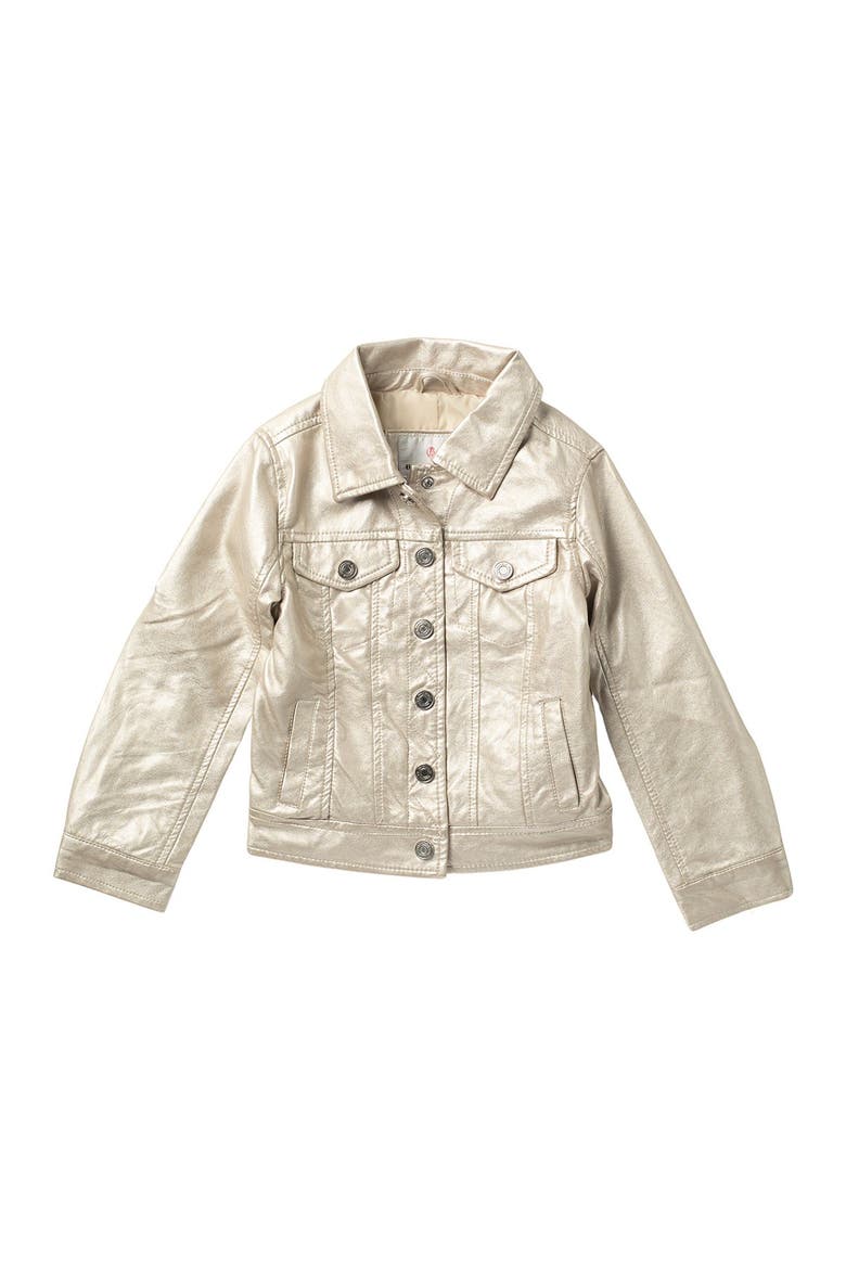 Metallic Faux Leather Trucker Jacket, Main, color, SILVER