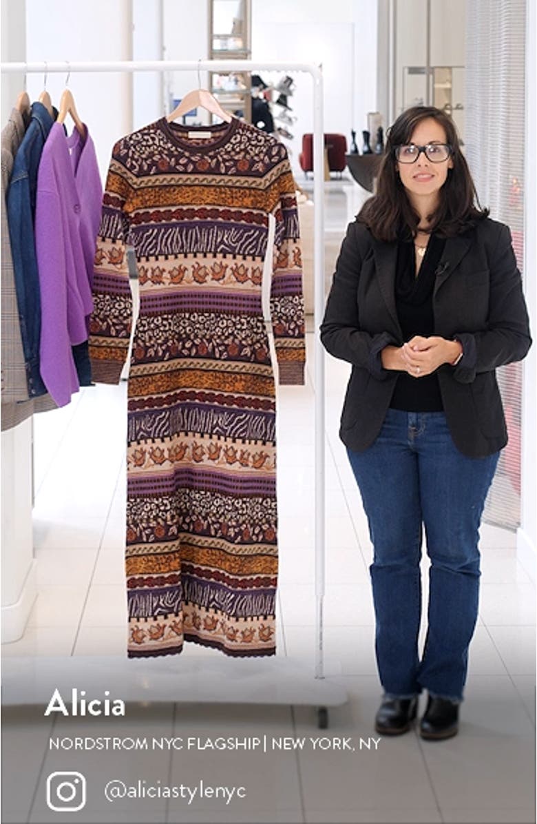 Paloma Metallic Mixed Jacquard Long Sleeve Sweater Dress, sales video thumbnail