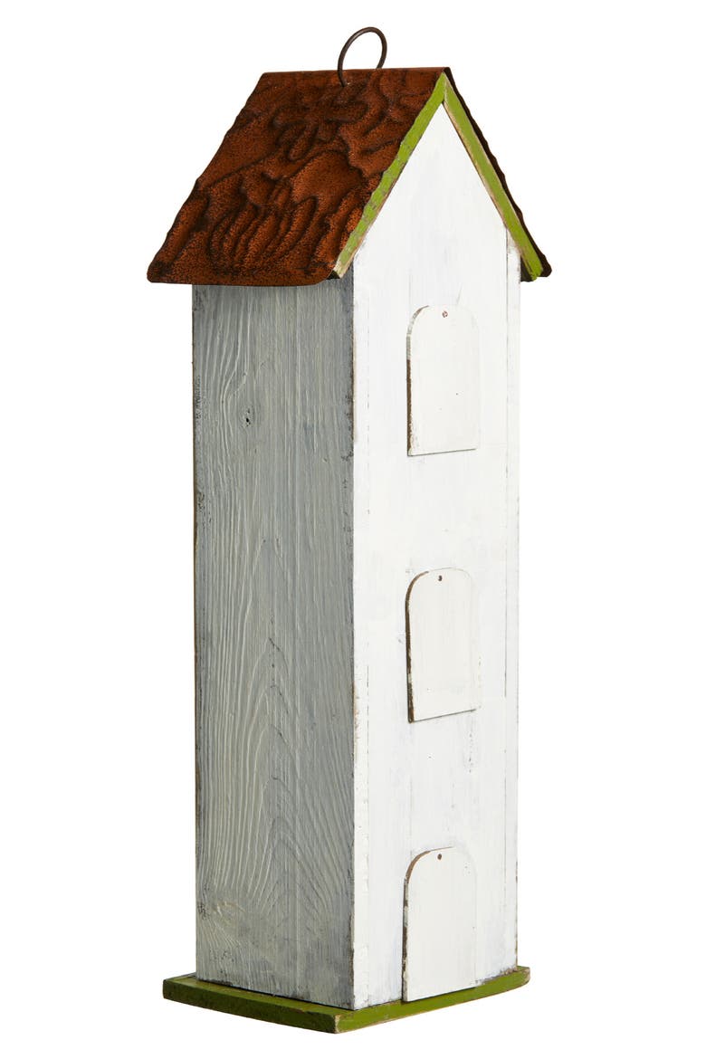 18"H Solid Wood Cottage with Shutter Texture Decorative Outdoor Garden Birdhouse, Alternate, color, Green