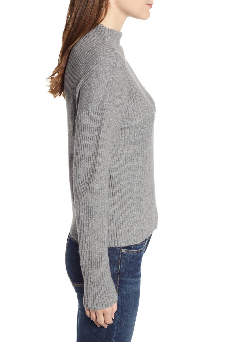 Ribbed Funnel Neck Sweater, Alternate, color, GREY CLOUDY HEATHER
