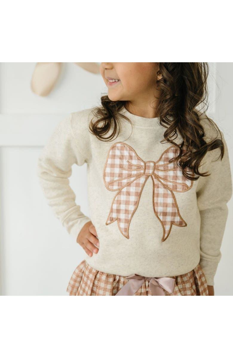 Sweet Wink Gingham Bow Patch Sweatshirt, Alternate, color, Natural