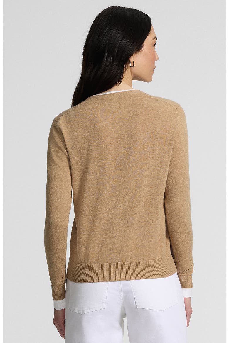 Double Trim Cotton V Neck Cardigan Sweater, Alternate, color, Vicuna Heather/White