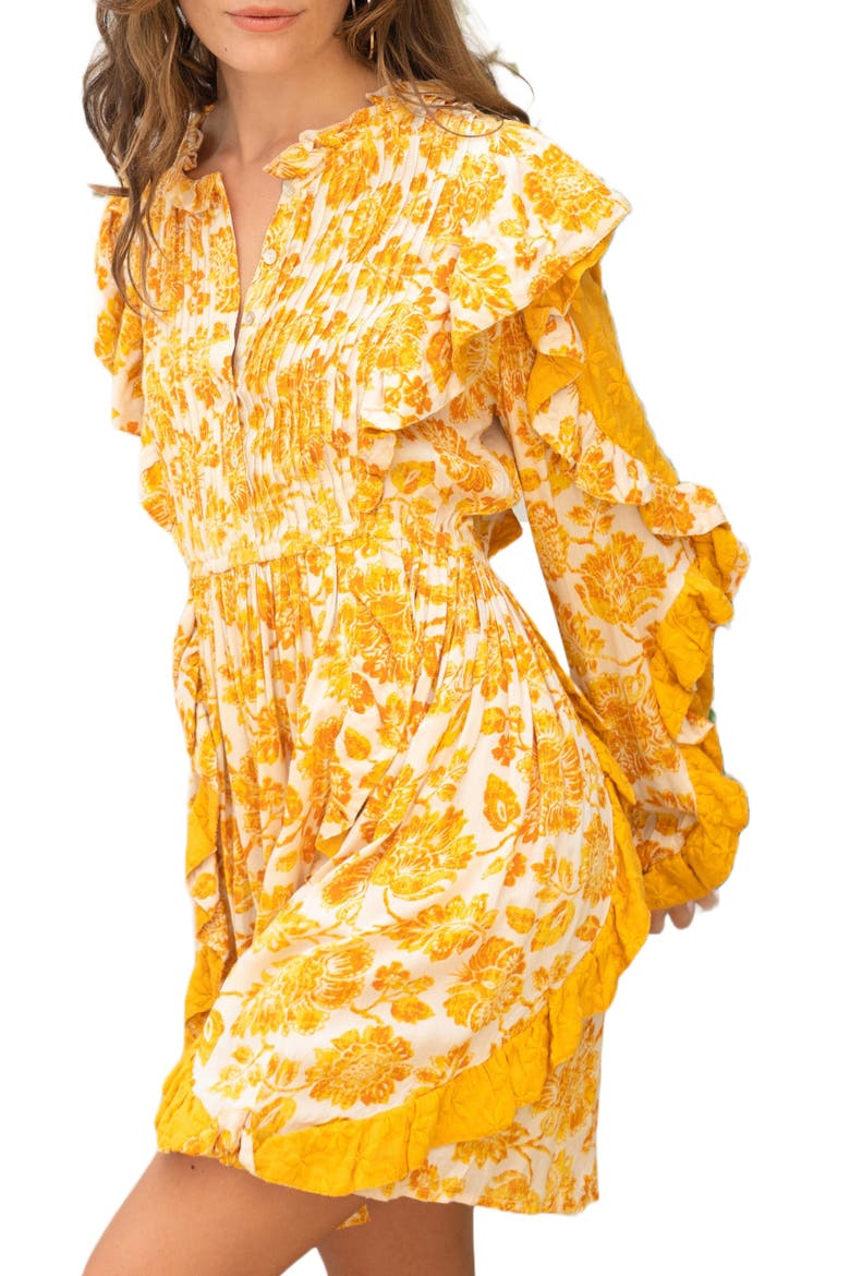 Floral Ruffle Long Sleeve Dress, Alternate, color, DARK YELLOW